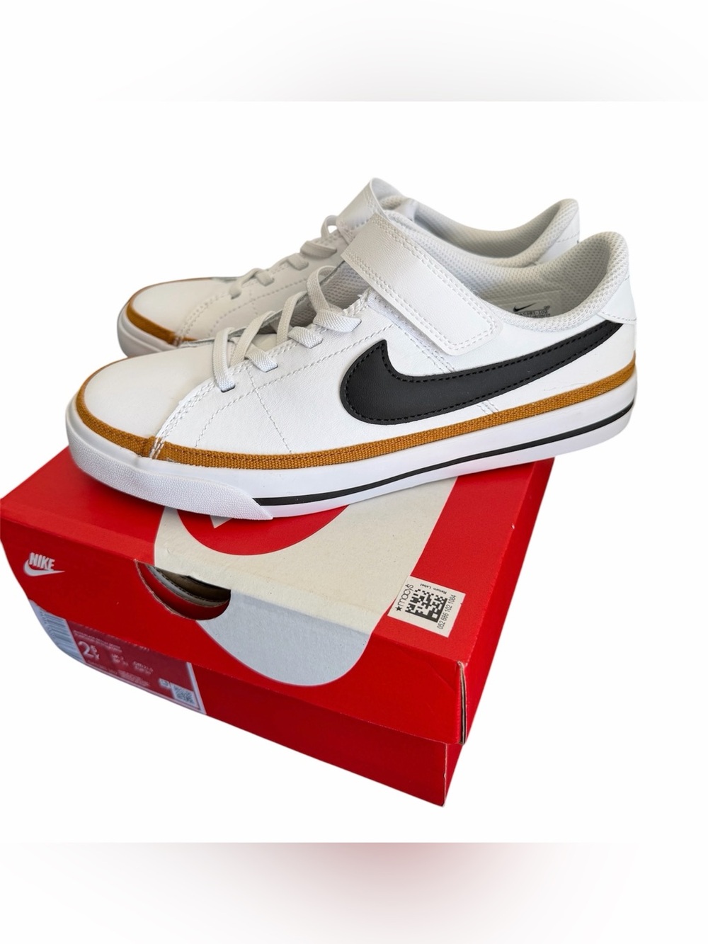 Nike Court Legacy Sneakers DA5381-102 White/Black/Gum Leather Kids Boy Size 2.5Y